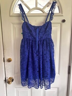Royal Blue Lace Spaghetti-Strap Dress - Elegant Party Dress